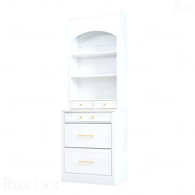 Garde-manger moderne haut de 83,7 pouces - grand bahut autoportant, plateau en faux marbre, 5 tiroirs, tablette réglable, blanc