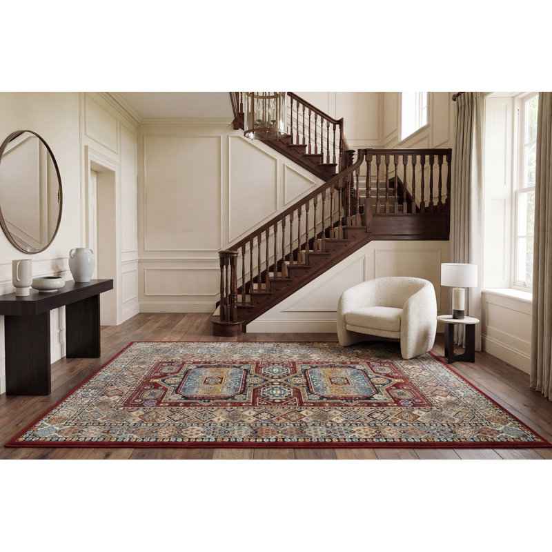 Tapis de zone rouge oriental Attell, Rectangle 6 pi 7 po x 9 pi 6 po