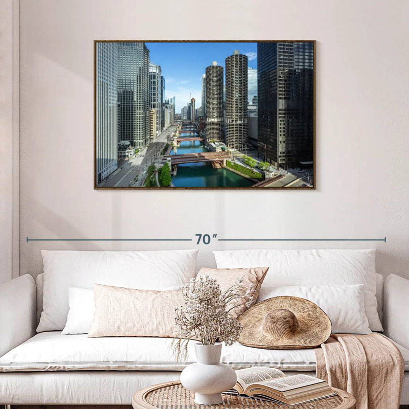 Chicago Riverside Towers, 43 po x 29 po, Cadre flottant noyer