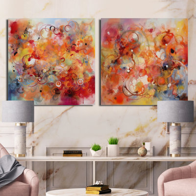 Ensemble de 2 collages carrés orange et rouge marbré Dreamscape