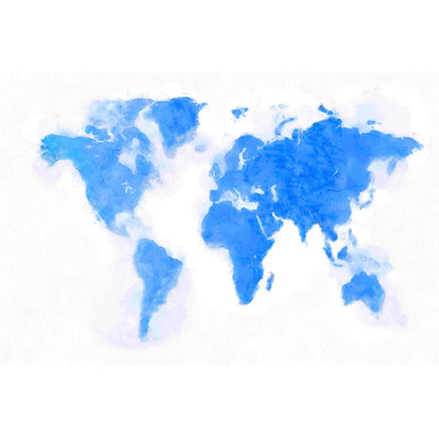 World Map Water Blue Color 2 - Wrapped Canvas Painting