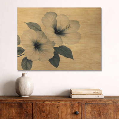 Minimal Hibiscus Stem - Botanical Wood Wall Decor