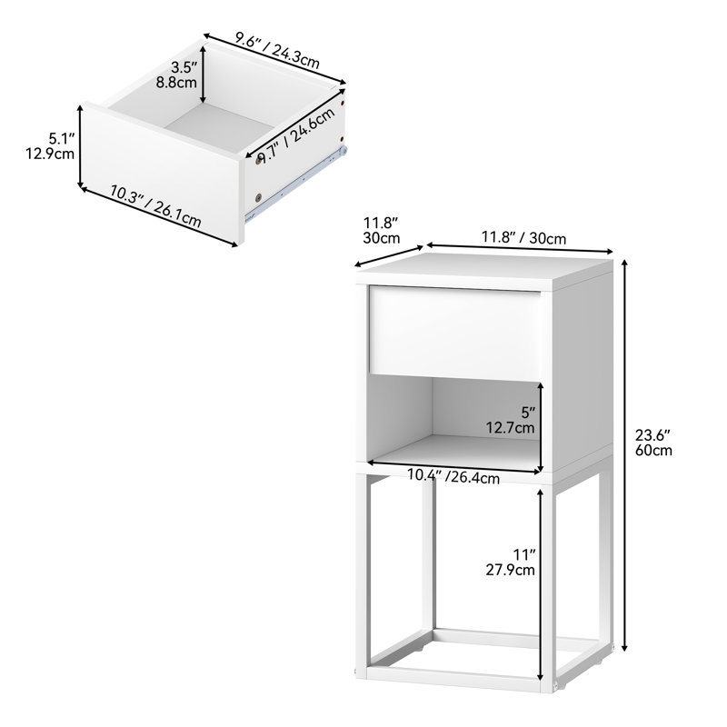Metro Lane Bedside Table With LED Light(Set of 2)