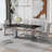 Modern Minimalist Dining Table. The Imitation Marble Glass Desktop Is Equipped With Metal Legs. Suitable For Restaurants And Living Rooms-478456664-478456666-478456742
