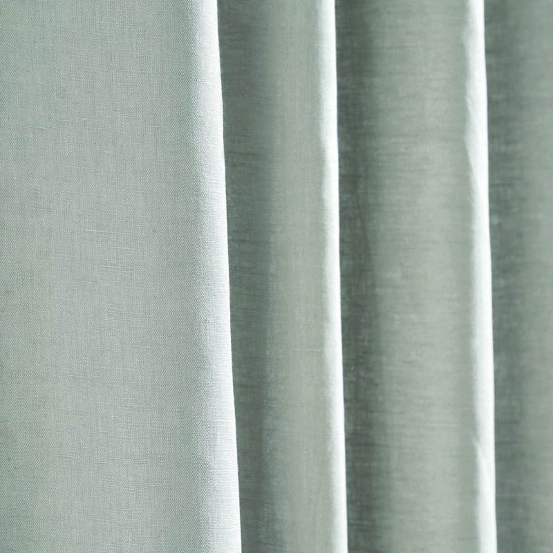 Janice Solid Linen Cotton Lined Curtain Panel with Rod Pocket Hidden Back Tabs, Mosaic Blue, 51" W x 96" L