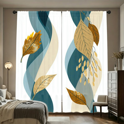 2PCS Abstract Wave Leaf Geometric Flow Light Filtering Curtains, Spring & Fall Season Decor, Easy Hang Rod Pocket, All-Season Window Treatments for Living Room, Bedroom, Dormitory, Study