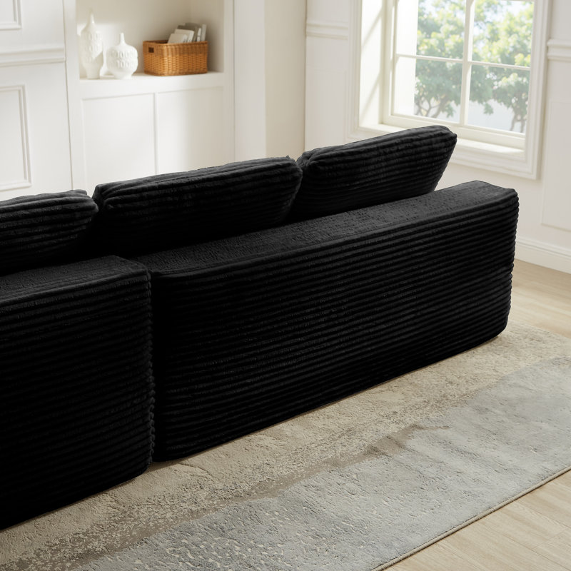 Boneless 109'' Oversized Boneless Sofa, Corduroy Modular Sectional Sofa With Chaise,No Assembly Required, Black