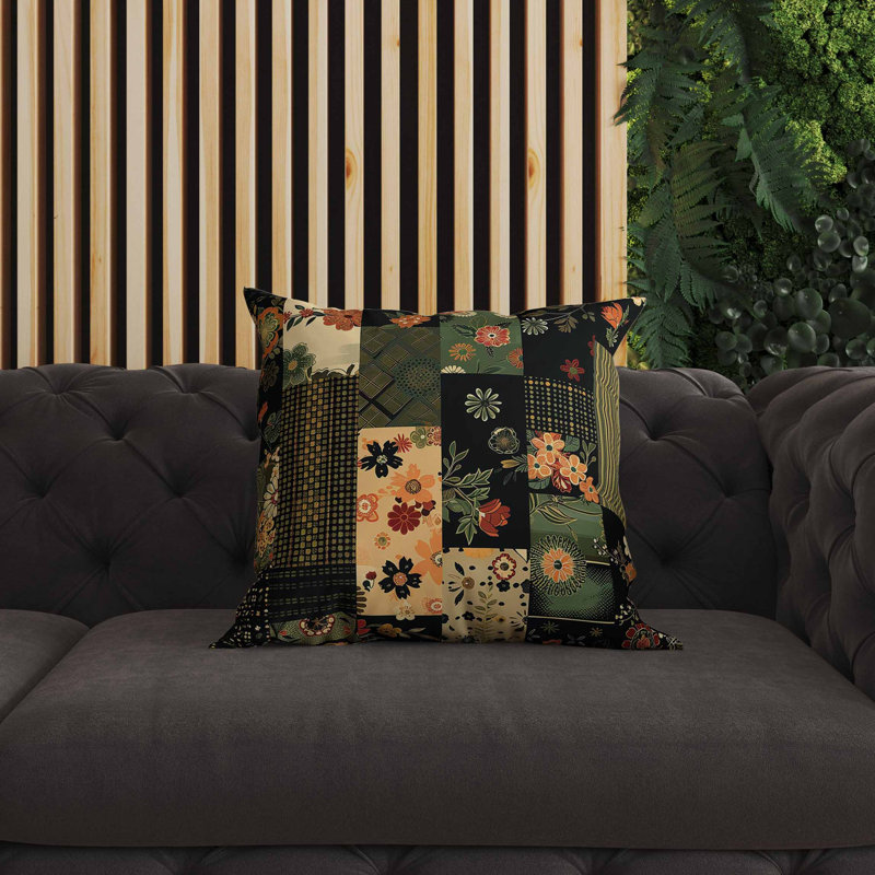 Coussin intérieur / extérieur Twilight Bouquet, Carré 16 po, Noir