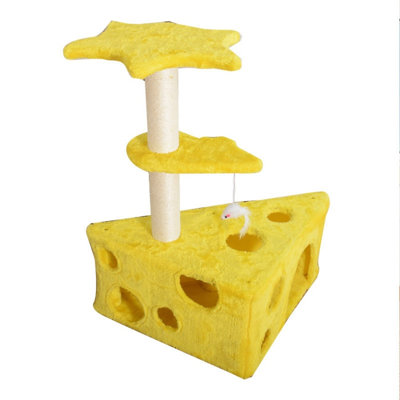 Cheese Shaped Cat Tree with Sisal Scratching Post, Small Space Cat Condo with Hideaway Holes and Multi-Level Perches for Indoor Cats