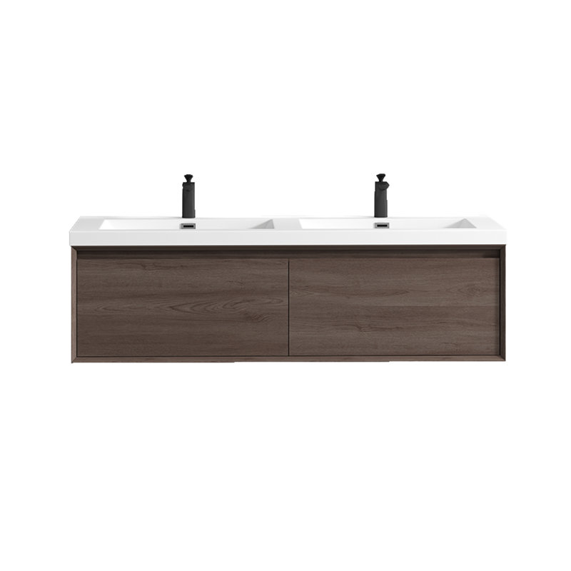 58.6" W x 19.6" D x 17.7" H Wall-Mounted Double Bathroom Vanity, Red Oak