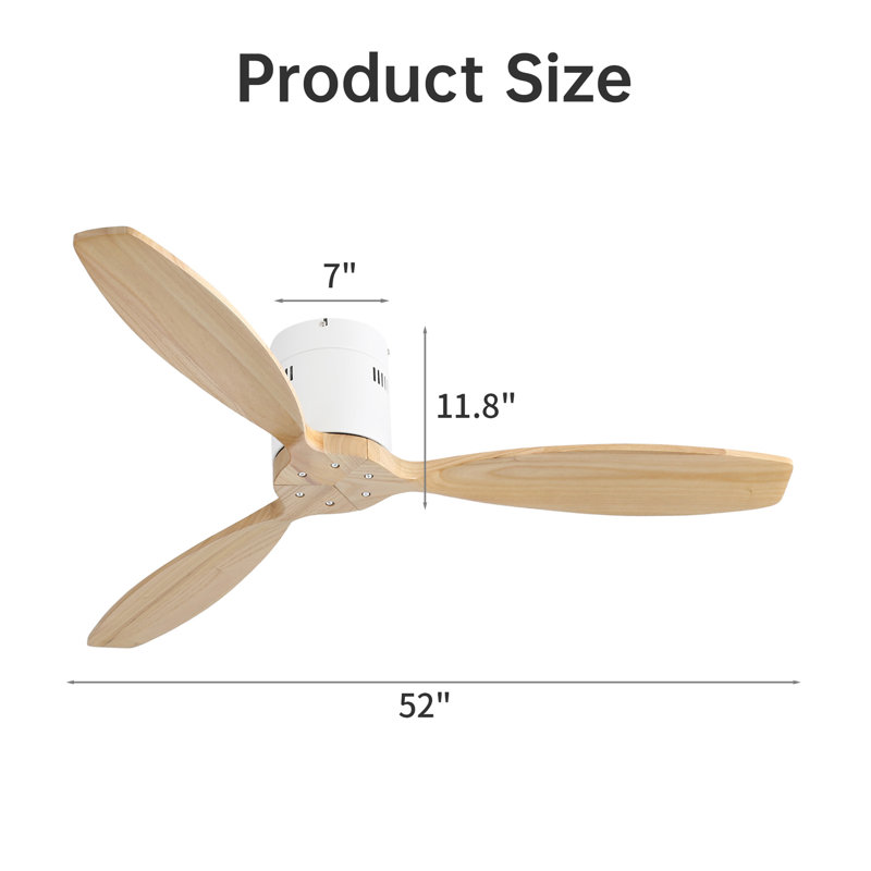 Ventilateur de plafond 52 pouces à 3 pales en bois massif pour ventilateur de plafond réversible silencieux