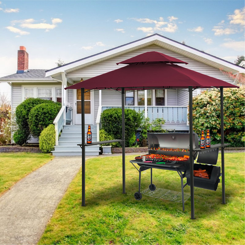 Auvent de remplacement pour pavillon de jardin 8 x 5 pi, toit de tente de barbecue à deux niveaux pour barbecue, Bourgogne