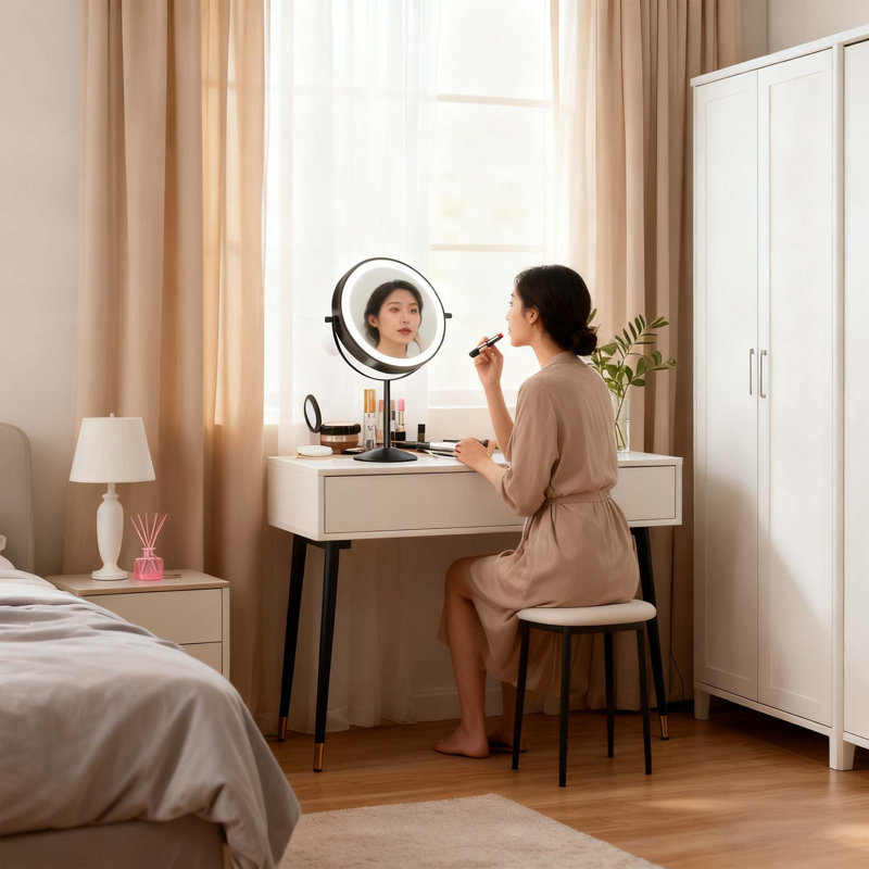 1 x / 10 x miroir de maquillage True HD à luminosité réglable, trois couleurs, meuble-lavabo rotatif à 360 °, Noir
