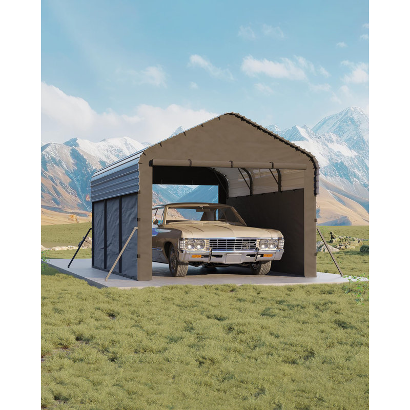 Heavy Duty Enclosed Metal Carport 10'x15'x9', Brown