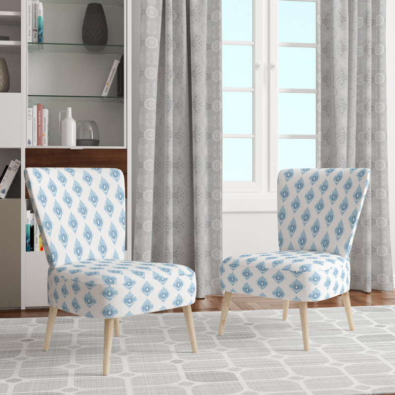 Chaise rembourrée Modern - Chaise d'appoint bleue et blanche Whisper Ikat, Chaise d'appoint sans accoudoirs