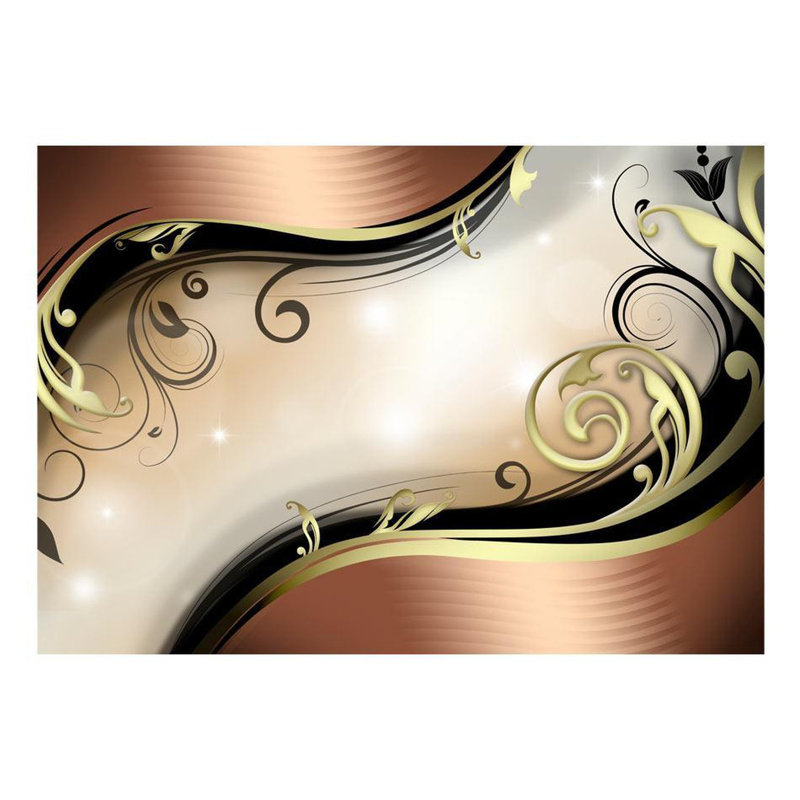 Papier peint floral glamour non collé, L 98 po x L 68 po, Brun / or / beige