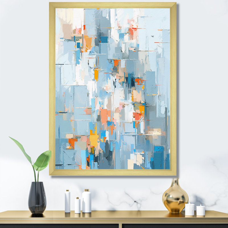 " Grey Orange Interlocking Perspectives IV ", Gold Single Picture Framed, 20" H x 12" W x 1" D