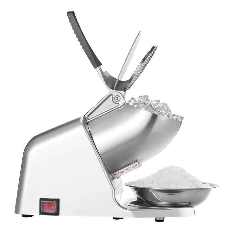 Broyeur à glace pilée, 130 kg/h, machine à granita électrique à 4 lames, 300 W, 2000 tr/min, pour usage domestique et professionnel, en acier inoxydable avec bol et couvercle, couleur argent.