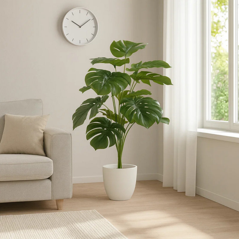 Zerry Faux Monstera Tree, 12 Large Green Lifelike Leaves, White Pot