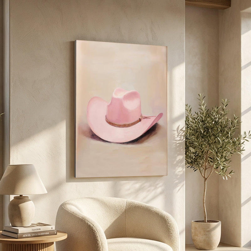 Toile rose avec chapeau en cuir et bande de cuir