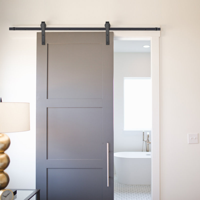 6.6 ft Black Aluminum Sliding Barn Door Hardware Kit