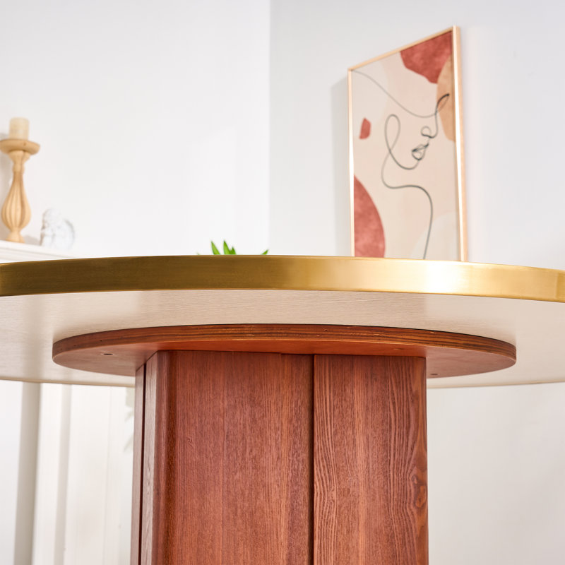  Table de salle à manger 47,24 "en pierre frittée ronde pour 4 à 6 personnes, piédestal en bois massif et support en acier au carbone lourd, pré-assemblé