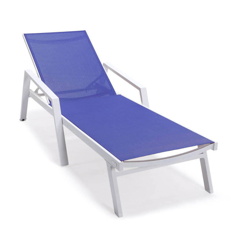 Outdoor Patio Reclining Chaise Lounge with Wheels, Powder-Coated Aluminum Frame and Breathable Sling Mesh, Adjustable Backrest for Poolside and Deck Use