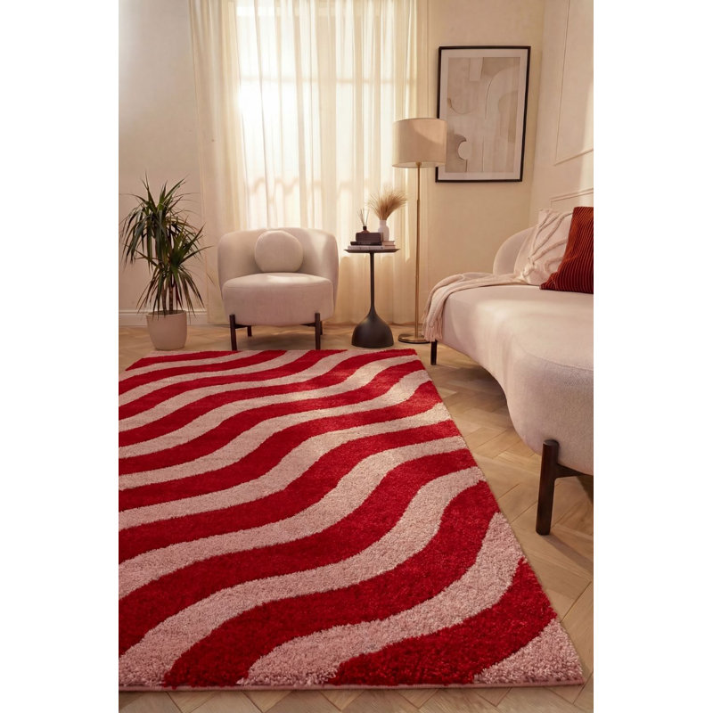Joli Wavy Area Rug Soft Dense Pile for Living Rooms and Bedrooms, Red/Pink, Rectangle 160 x 230 cm