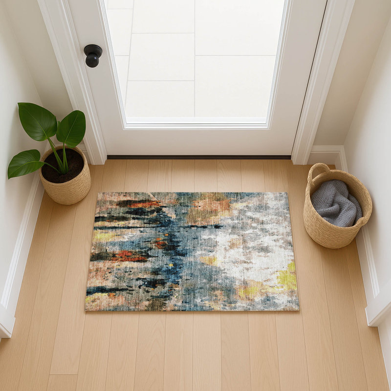 Machine Washable Indoor/Outdoor Pablo ACN2284 Abstract Rug, Rectangle 1'8" x 2'6"