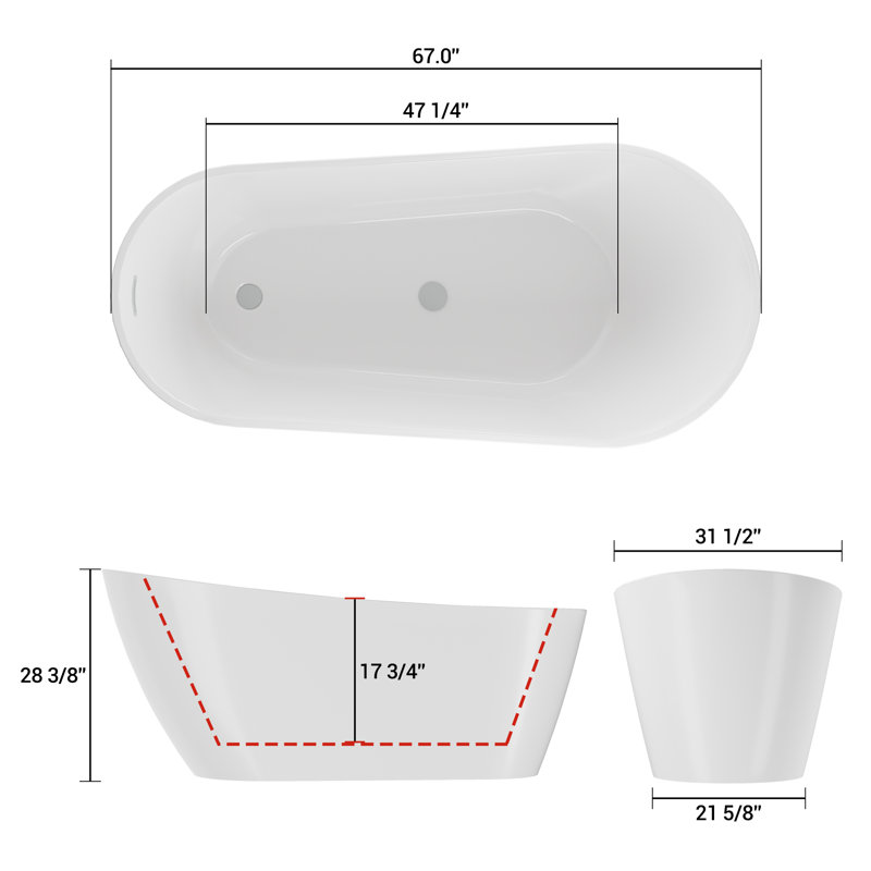 Acrylic Freestanding Soaking Bathtub with Integrated Overflow, Modern Luxury Stand Alone Tub for Bathroom