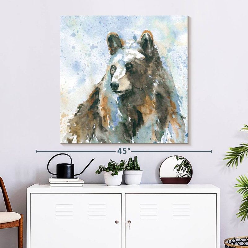 Ours noir sur fond bleu, H 33 po x l 33 po