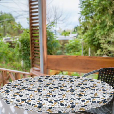 Garden Fitted Round Tablecloth White Pale Coffee Indigo