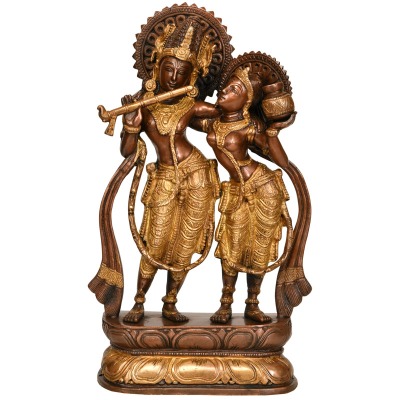 12" Handcrafted Brass Radha Krishna Statue - Divine Love Couple Sculpture, Traditional Hindu Deity Home Decor, Romantic Spiritual Centerpiece