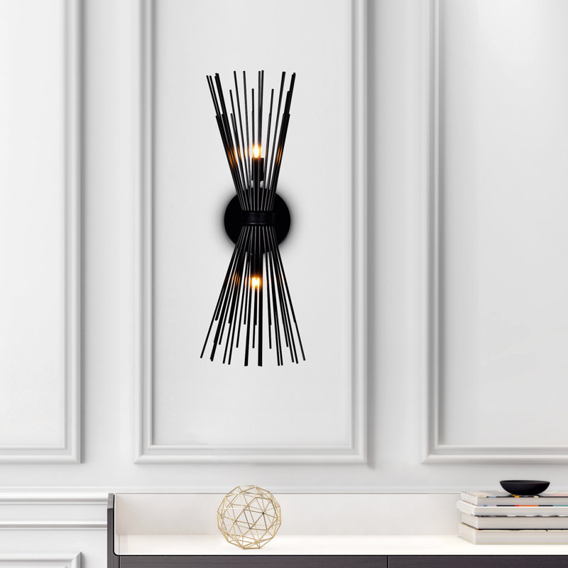 2-Light Black Wall Sconce – Modern Indoor Wall Lamp for Bathroom, Bedroom, Hallway, Black