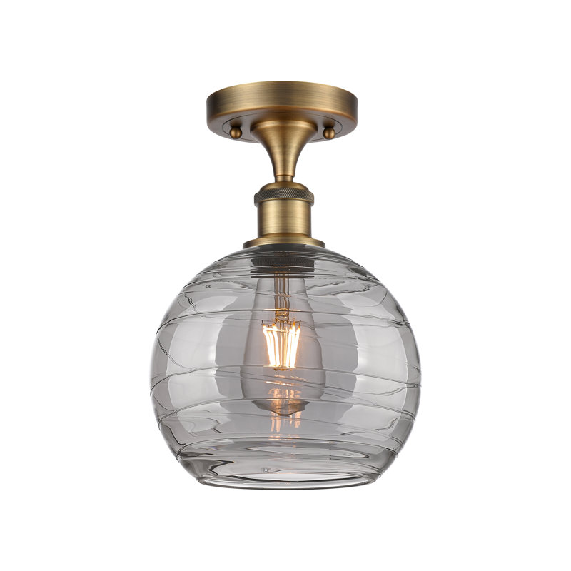 Plafonnier semi-encastré 1 lumière, Laiton brossé, H 11,13 po x l 10 po x P 10 po