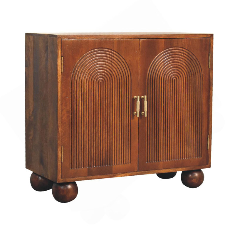 Armoire à billes en bois sculpté, 2 tablettes, châtaignier, brun