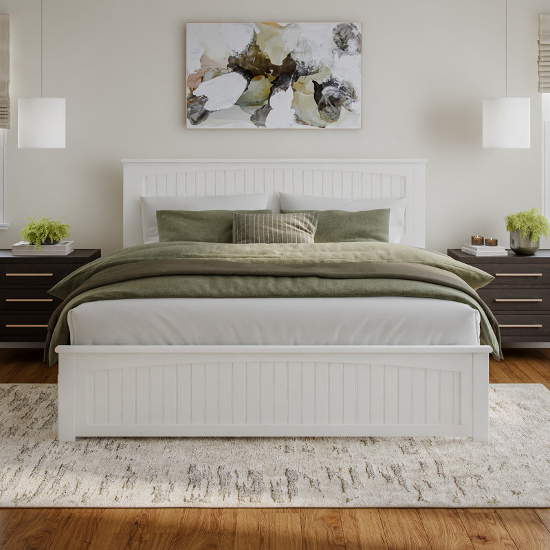  Nantucket Solid Wood Platform Bed with Matching Footboard & Trundle, King, White