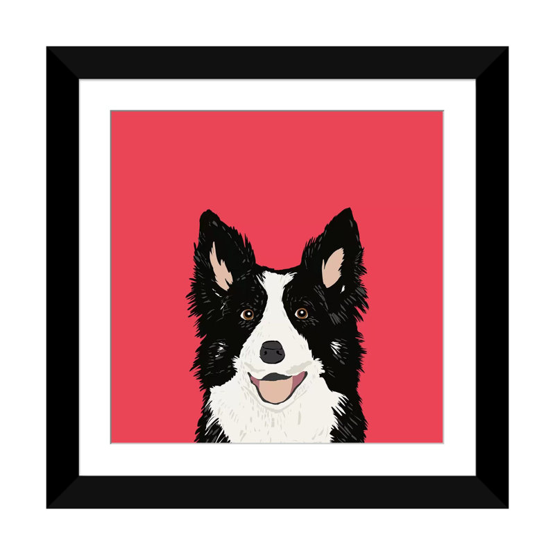 «Border Collie», impression sur toile tendue, H 16 po x l 16 po x P 1 po, Papier d'art encadré noir, Blanc