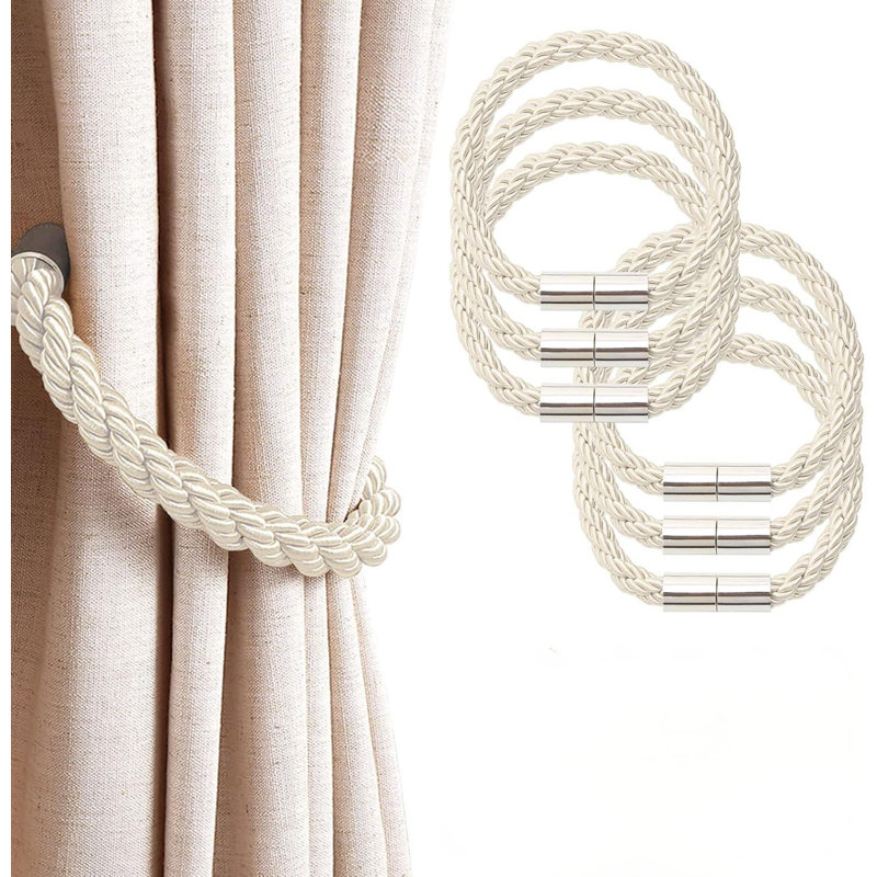 Paquet de 6 attaches de rideaux magnétiques robustes de style simple et moderne avec attaches à rideaux en corde de tissage pour rideaux de fenêtre de maison et de bureau minces ou épais