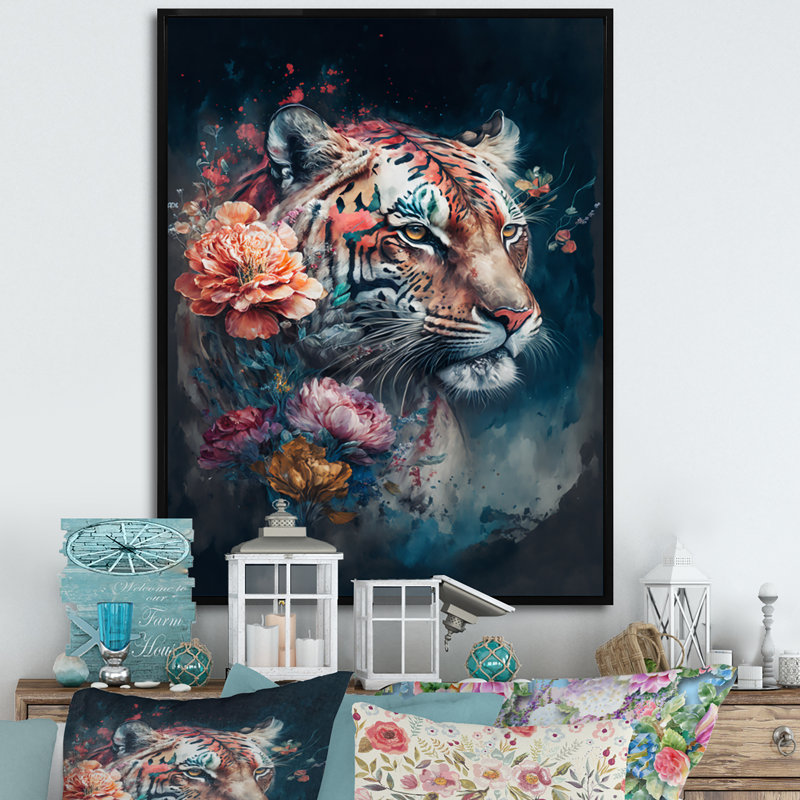 Mignon tigre, art floral II - animaux, art mural sur toile