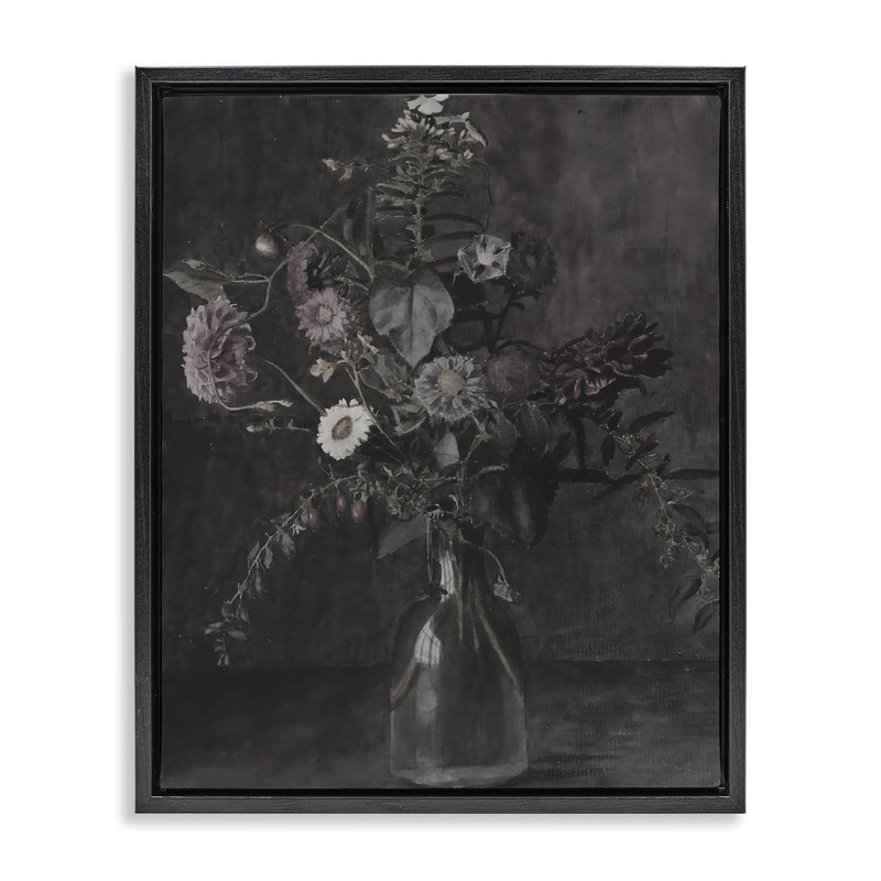 «Murky Wildflower Bouquet Floater», art mural avec lettres et lignes, H 21 po x l 17 po, Noir
