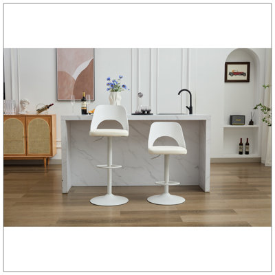 Bar Stools Set Of 2 Modern PU Counter Height Barstool, High Padded Swivel Adjustable Barstools With Back For Bar Counter And Kitchen Island