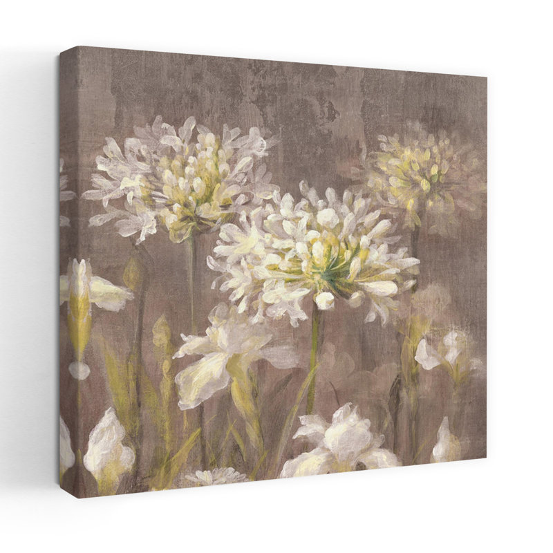 Art contemporain contemporain avec fleurs neutres et fleurs iv, H 18 po x l 18 po