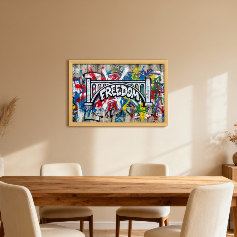 Impression sur toile Freedom Graffiti, Grain de bois clair, Cadre photo unique, H 24 po x l 36 po