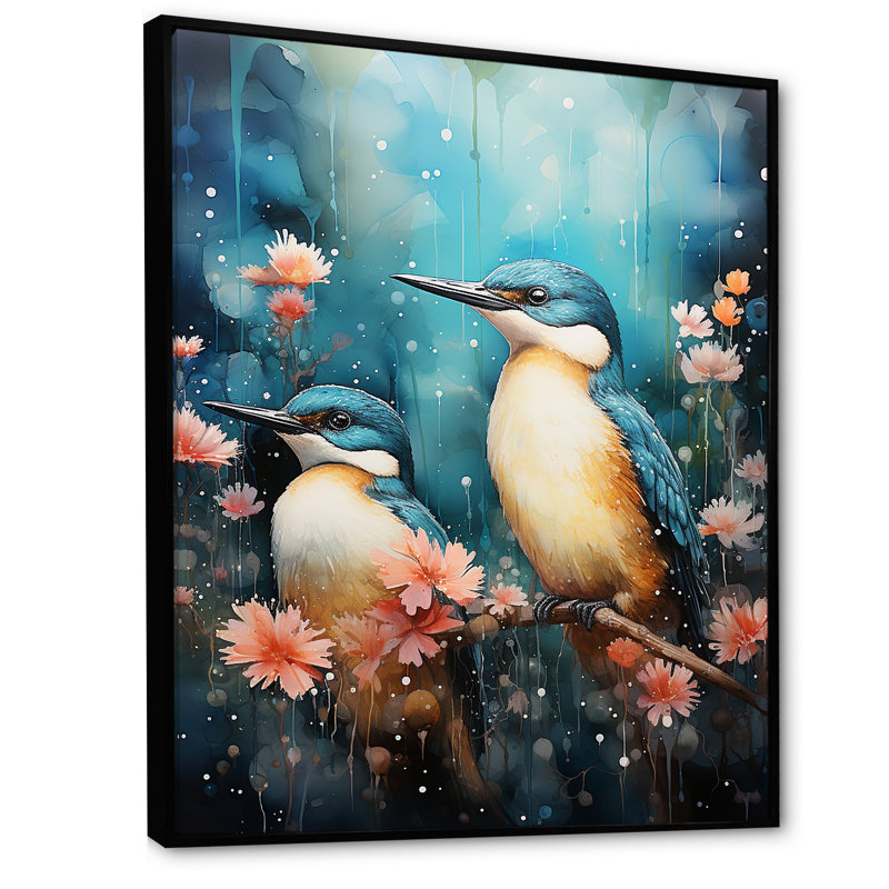 Harmonie aquatique - impressions sur toile d'oiseaux, Cadre flottant noir, H 32 po x l 16 po x P 1 po