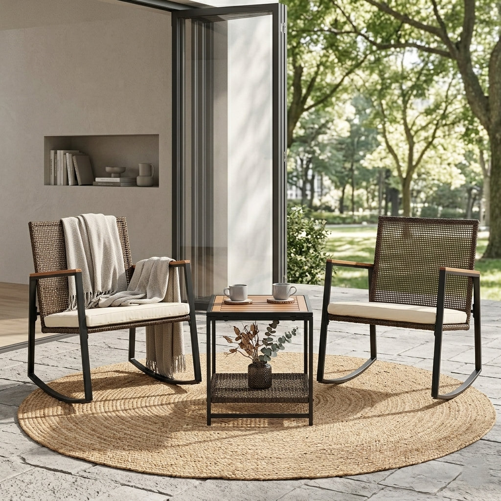 MADE4HOME Vianna 3-piece Outdoor Rocking Conversation Set With Acacia ...
