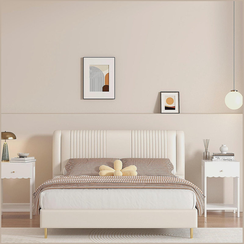Table de chevet moderne avec tiroir et tablette ouverte, table de chevet à bord festonné pour chambre à coucher, Blanc