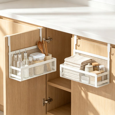 Hanging Kitchen Baskets Fine Mesh Wire Storage Basket Over Cabinet Door Organizer No Drilling Required for Kitchen Bathroom Office