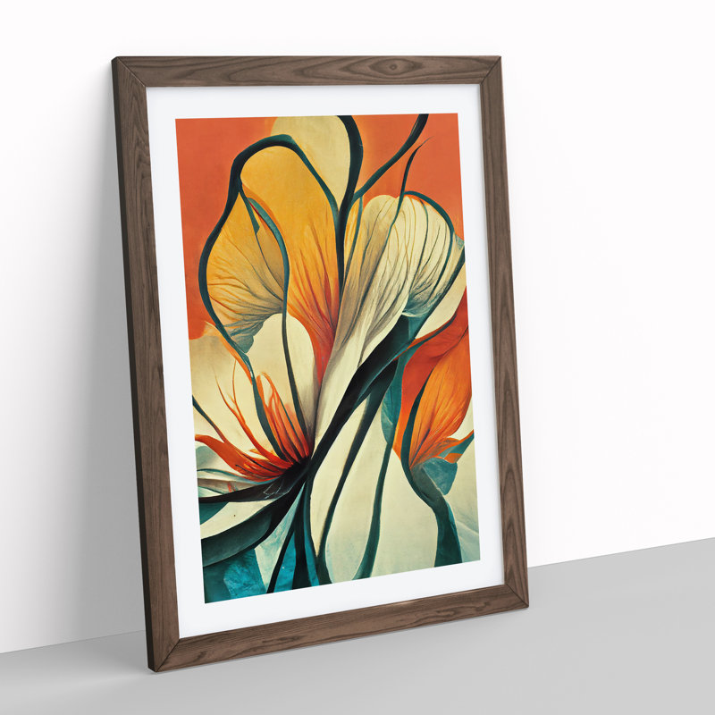 Flowers Abstract Art No.3 - Wall Art, 64cm H x 46cm W x 2cm D, Walnut Framed