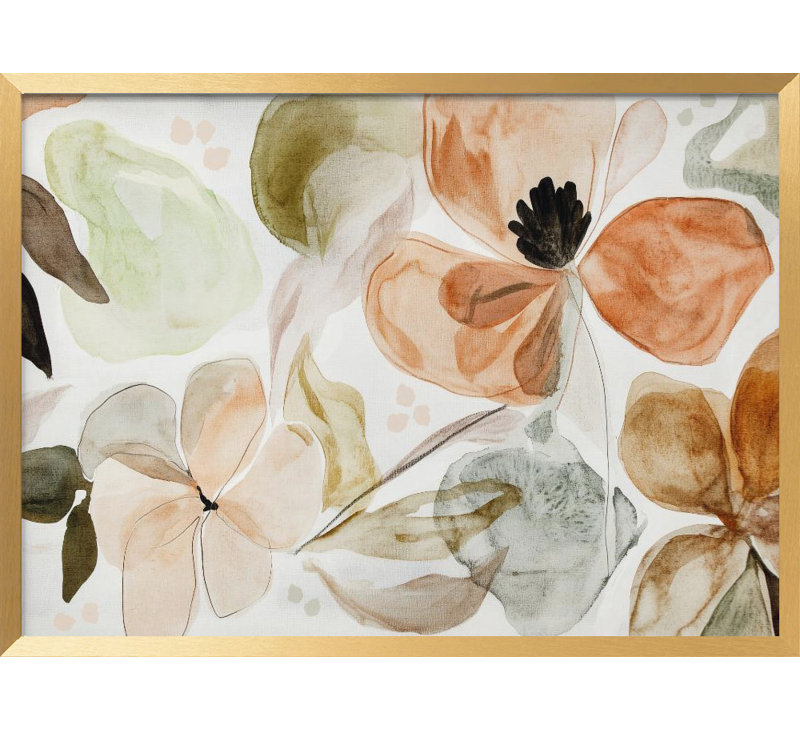 "Earthybloomno6", art mural texturé encadré, H 10 po x l 14 po, Doré